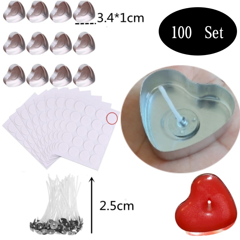 Candle Making Kits - 100 Sets Heart shaped Empty Aluminum