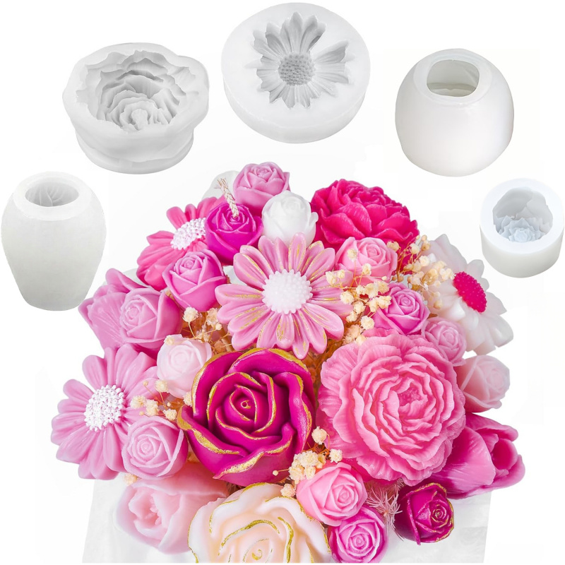 5Flower Candle Mold Set，3D Flo - Candle Making Kits review and price